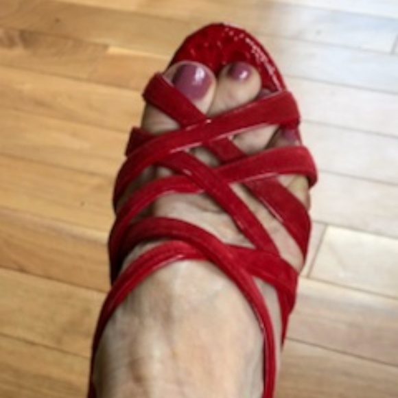 Red Suede Strappy Heel by WHBM - Picture 2 of 7